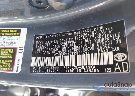 2014 Toyota Corolla S Plus из США, поврежденный, VIN 2T1BURHEXEC081748